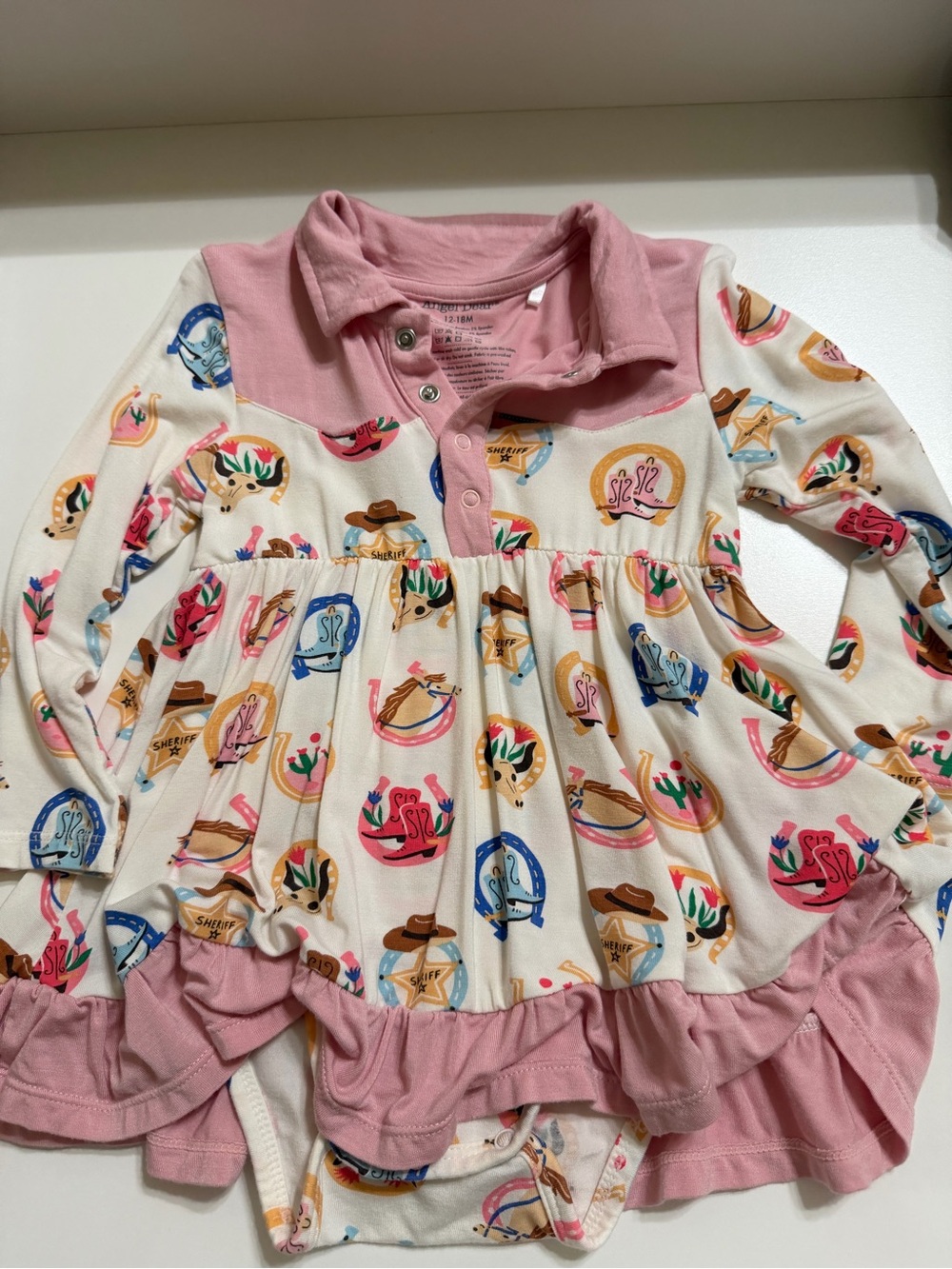 Pink & Cream Western Print Baby Dress Bodysuit